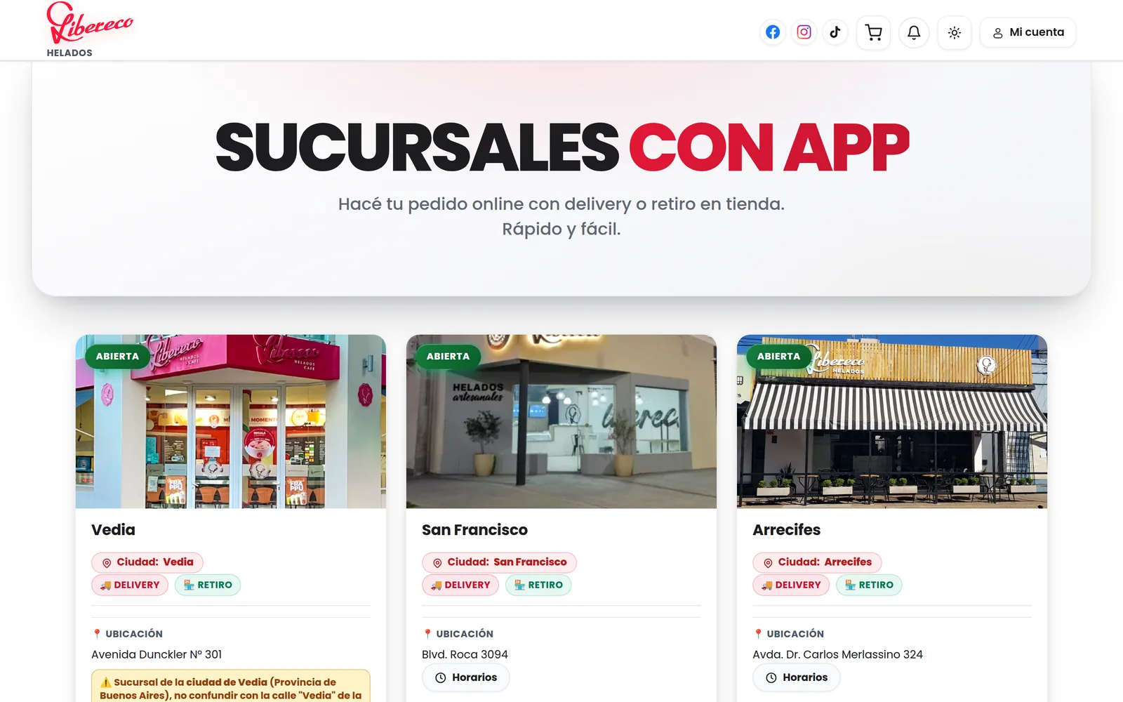 Libereco Helados: Venta online de las sucursales
