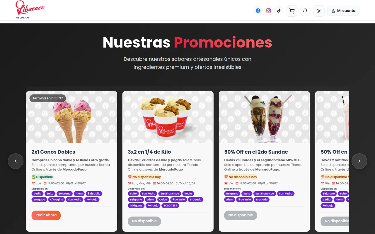 Tienda online de Libereco Helados — e-commerce real construido por Santi Palma